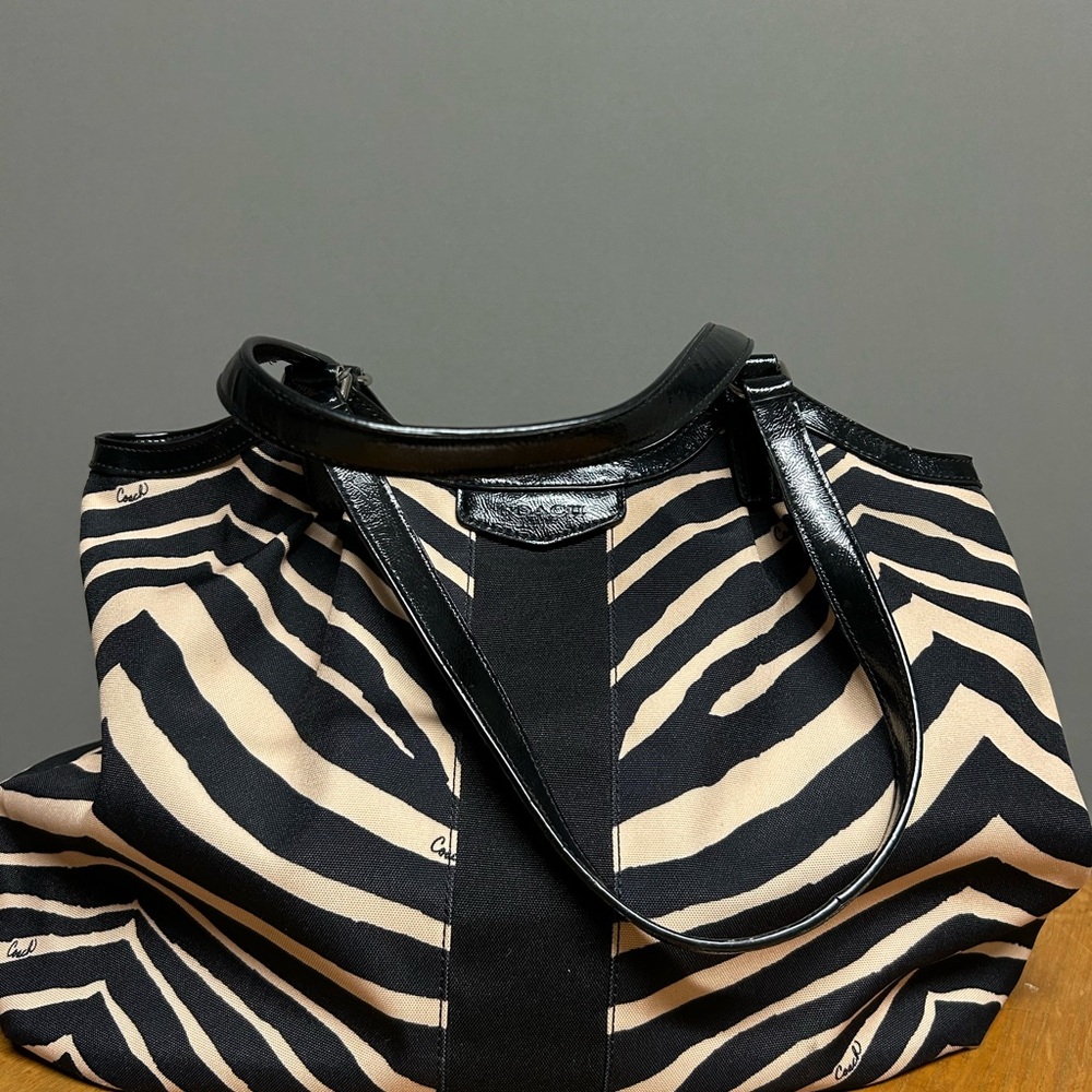 Coach Zebra Stripe Tote Bag - Black and Cream